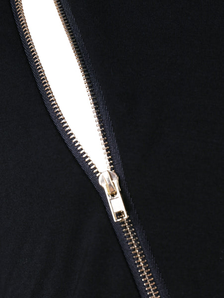 Contrast Color Zip Embellished Long Sleeve Hoodie