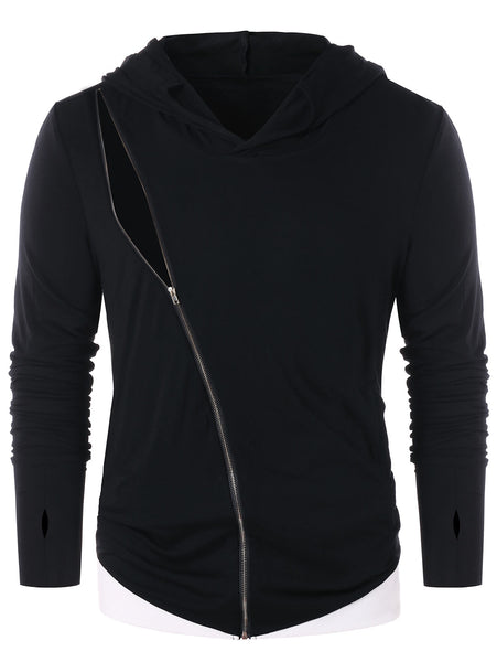 Contrast Color Zip Embellished Long Sleeve Hoodie