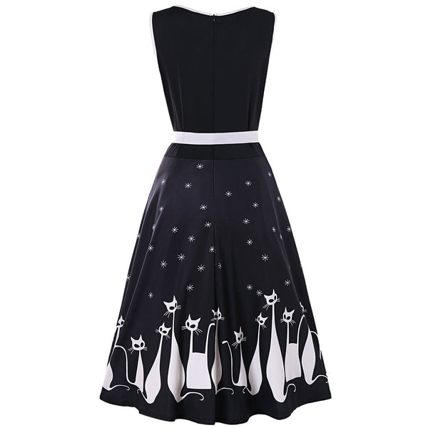 V Neck Cat Print Midi Surplice Dress