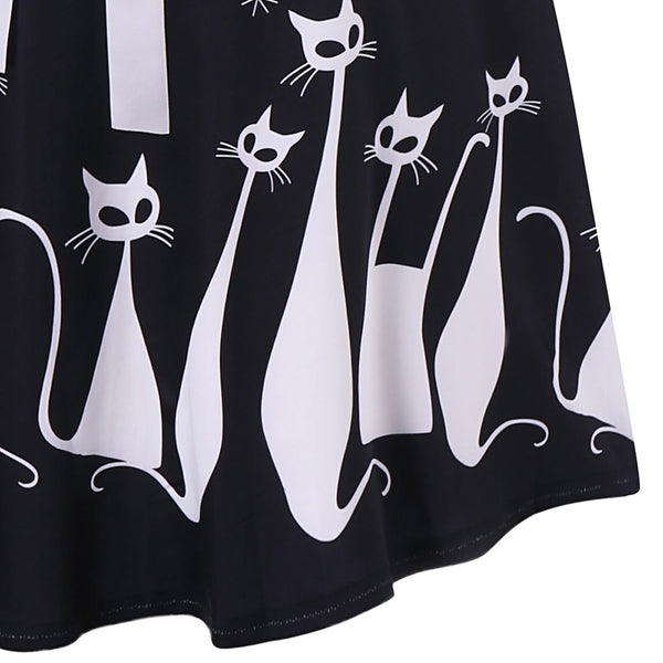 V Neck Cat Print Midi Surplice Dress