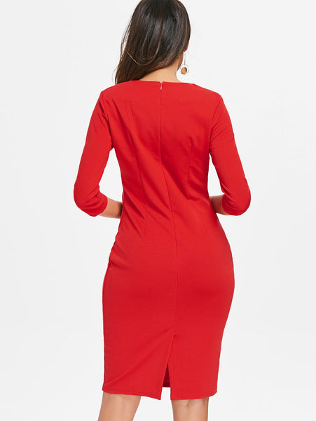 Lace Up Slit Pencil Dress