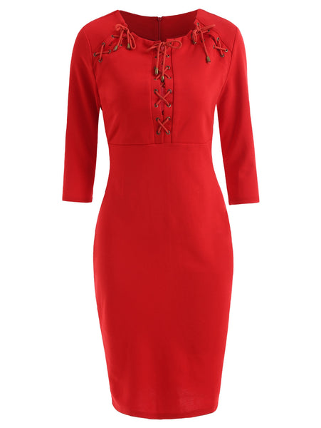 Lace Up Slit Pencil Dress