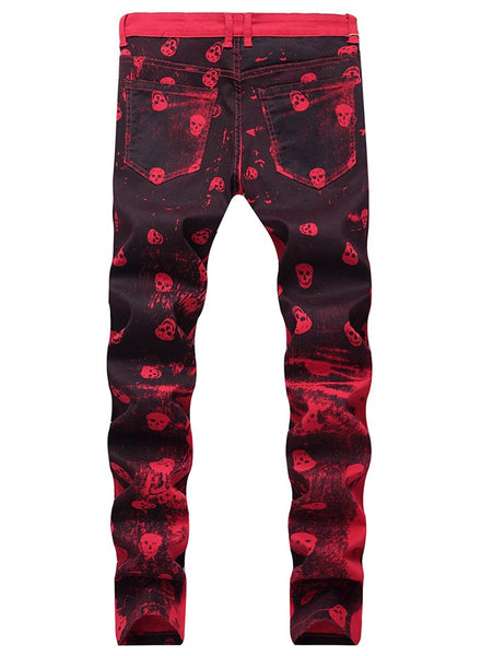 Skull Print Zip Fly Jeans