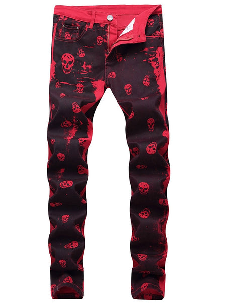 Skull Print Zip Fly Jeans