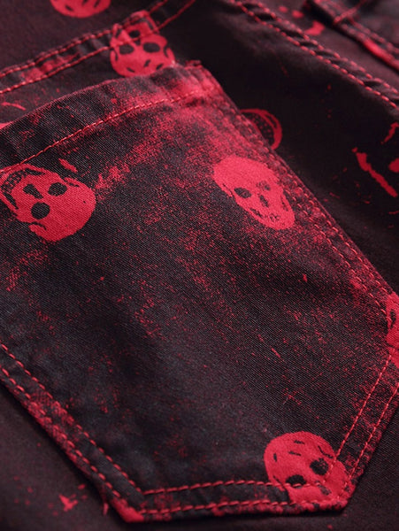 Skull Print Zip Fly Jeans