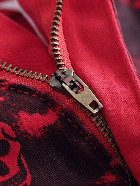 Skull Print Zip Fly Jeans