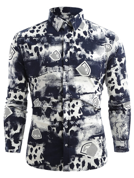 Splash-ink Shield Print Long Sleeve Shirt