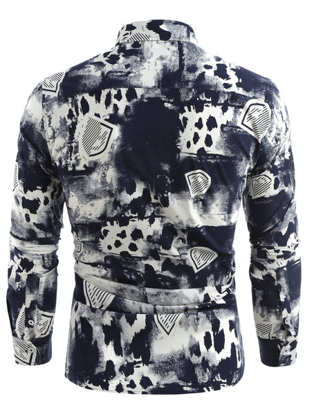 Splash-ink Shield Print Long Sleeve Shirt
