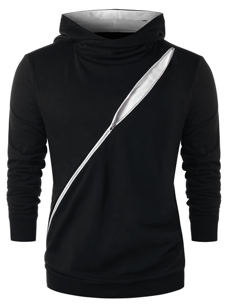 Zip Embellished Color Blocking Hoodie