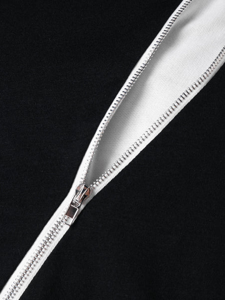 Zip Embellished Color Blocking Hoodie