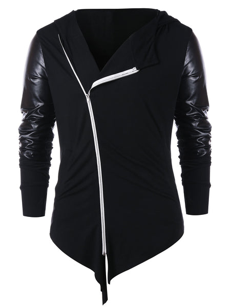 Asymmetric Zip Embellished Panel Hoodie