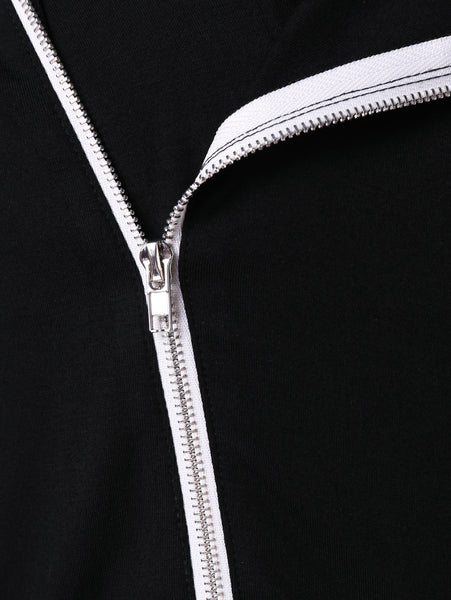 Asymmetric Zip Embellished Panel Hoodie