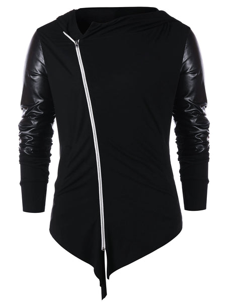 Asymmetric Zip Embellished Panel Hoodie