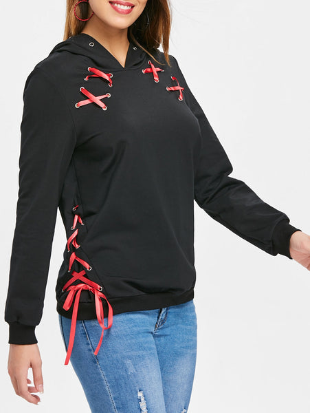 Lacing Ribbon Punk Hoodie