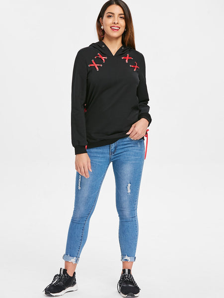 Lacing Ribbon Punk Hoodie