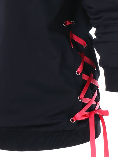Lacing Ribbon Punk Hoodie