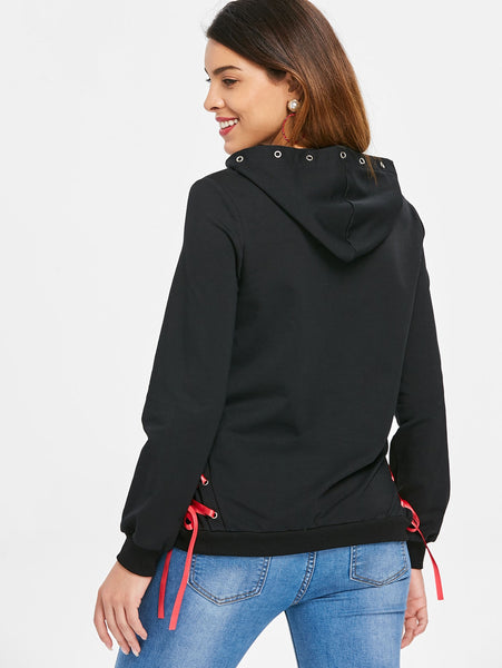 Lacing Ribbon Punk Hoodie