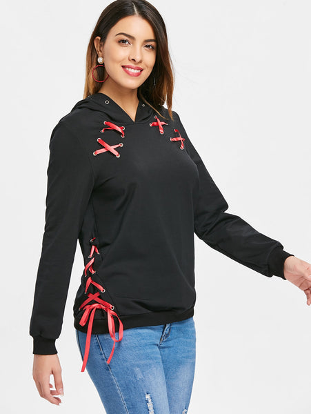 Lacing Ribbon Punk Hoodie