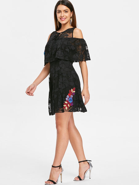 Self Tie Keyhole Mini Lace Dress
