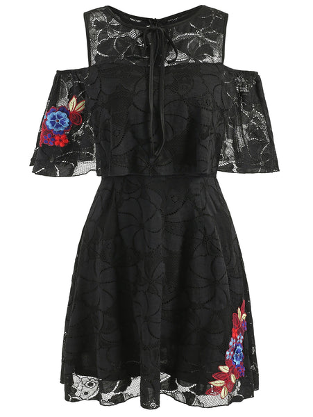 Self Tie Keyhole Mini Lace Dress