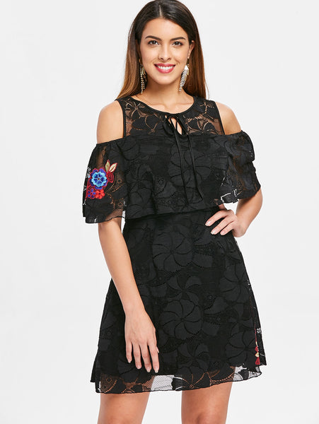 Self Tie Keyhole Mini Lace Dress