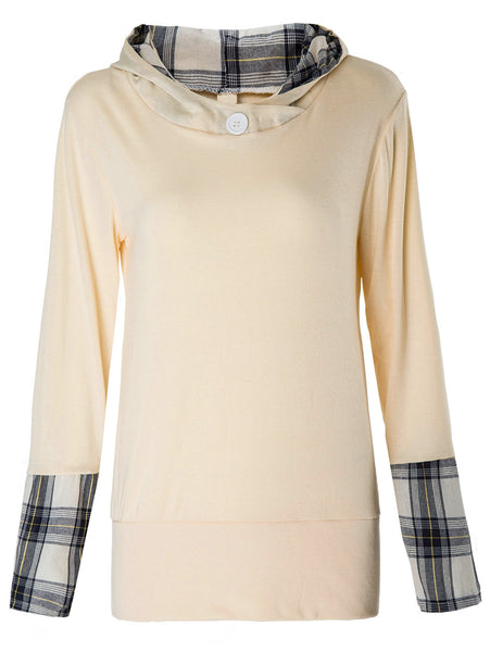 Stylish Hooded Long Sleeve Spliced Plaid Women's Hoodie