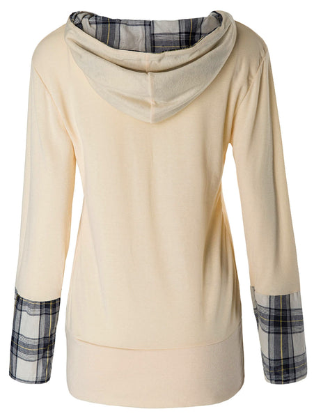 Stylish Hooded Long Sleeve Spliced Plaid Women's Hoodie