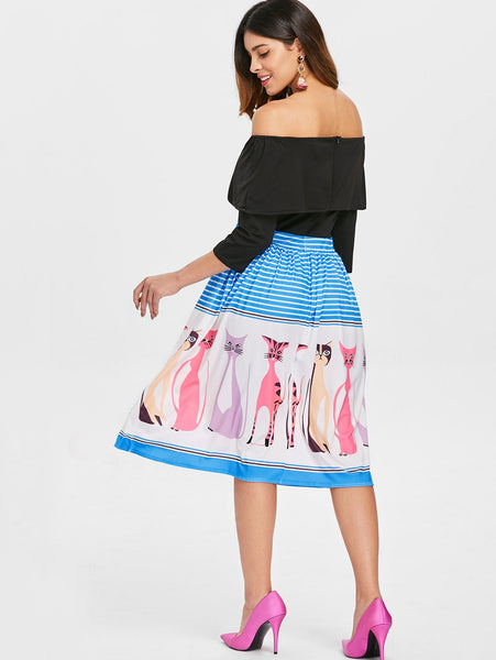 Off The Shoulder Ruffled Printed Dress