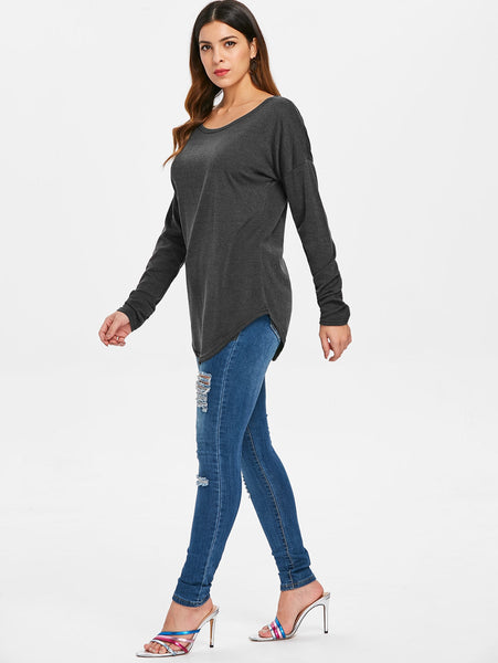 Women's Stylish Scoop Neck Asymmetrical Long Sleeve Sweater