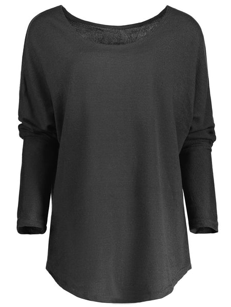 Women's Stylish Scoop Neck Asymmetrical Long Sleeve Sweater