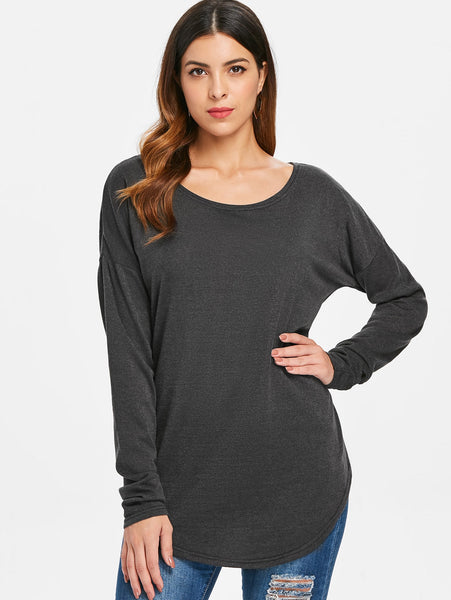 Women's Stylish Scoop Neck Asymmetrical Long Sleeve Sweater