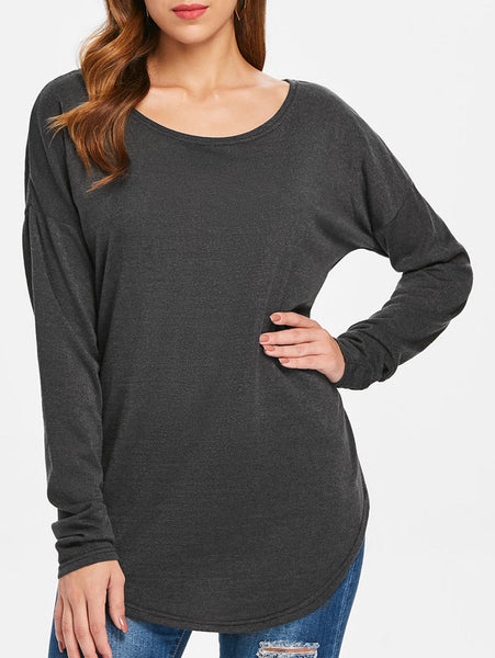 Women's Stylish Scoop Neck Asymmetrical Long Sleeve Sweater