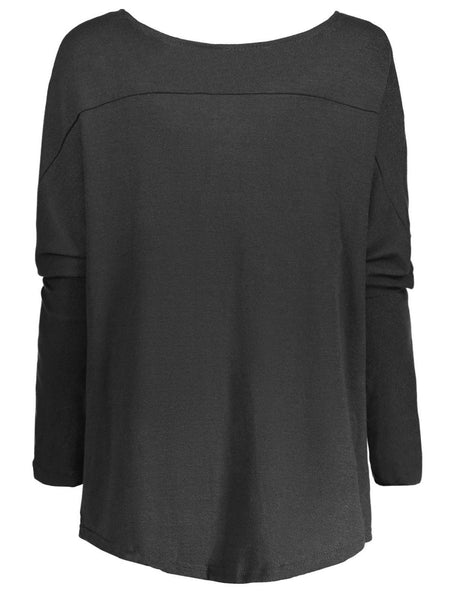Women's Stylish Scoop Neck Asymmetrical Long Sleeve Sweater