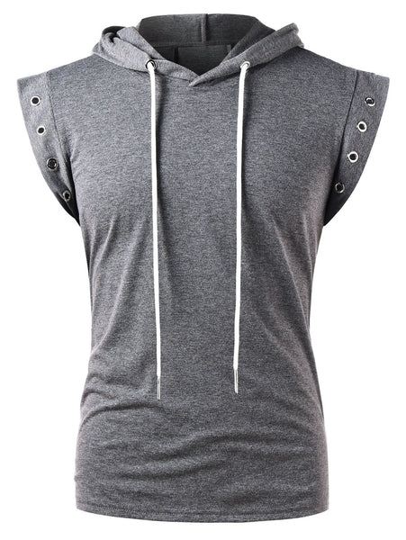 Drawstring Lace Up Solid Color Sleeveless Hoodie