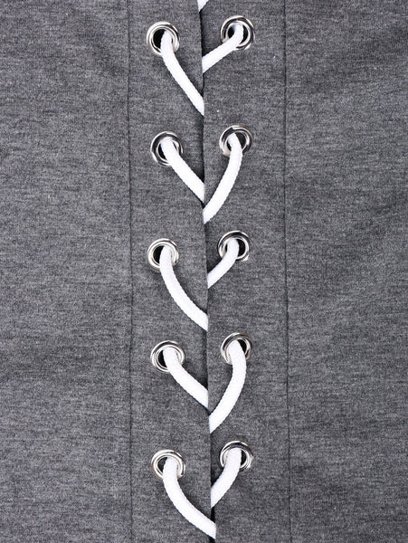 Drawstring Lace Up Solid Color Sleeveless Hoodie