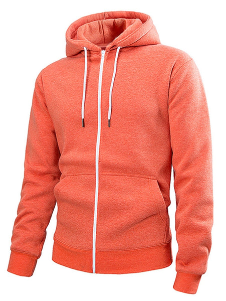 Pouch Pocket Solid Color Zip Up Hoodie