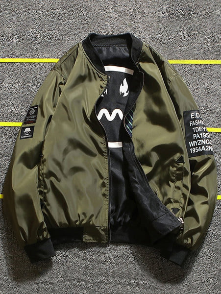 Letter Print Zip Up Baseball Jacket