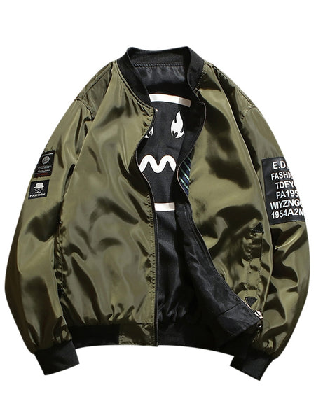 Letter Print Zip Up Baseball Jacket