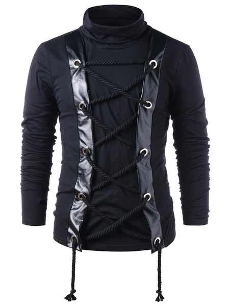 Turtle Neck Lace Up Long Sleeve T-shirt