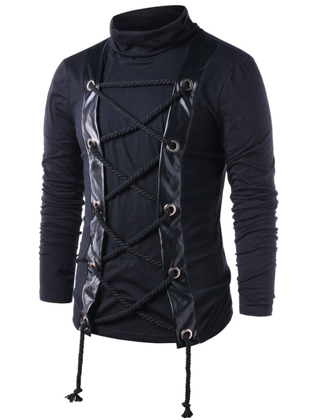 Turtle Neck Lace Up Long Sleeve T-shirt