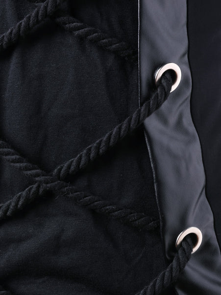 Turtle Neck Lace Up Long Sleeve T-shirt