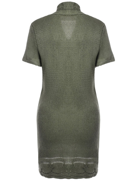 Shawl Collar Buckled Surplice Sweater Dress