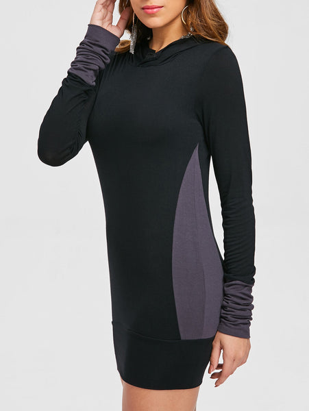 Stylish Hooded Long Sleeve Color Block Slimming Women's Hoodie