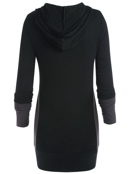 Stylish Hooded Long Sleeve Color Block Slimming Women's Hoodie