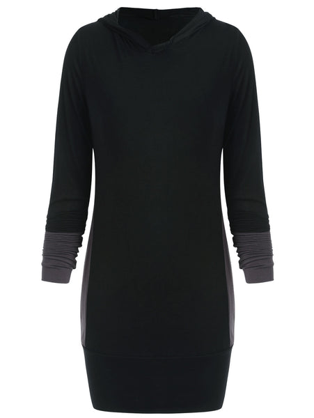 Stylish Hooded Long Sleeve Color Block Slimming Women's Hoodie