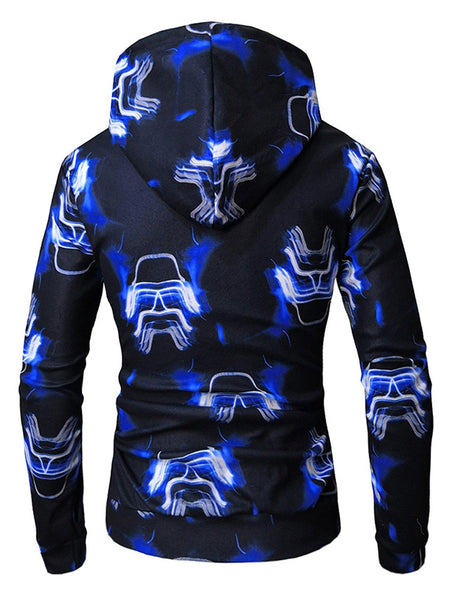 Robot Face Print Long Sleeve Fleece Hoodie