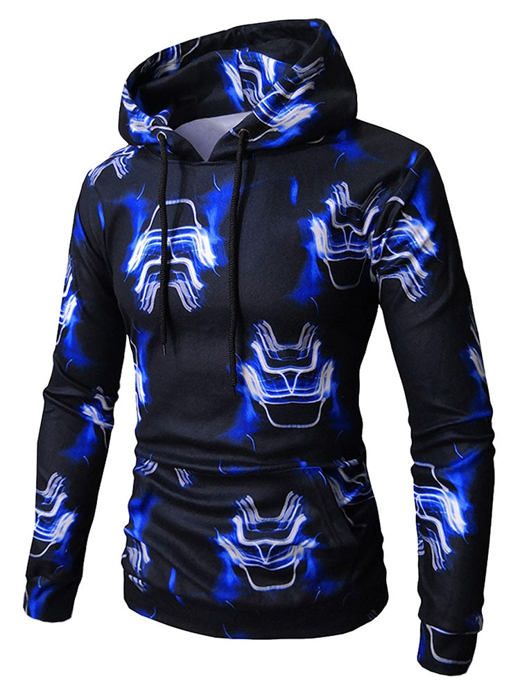 Robot Face Print Long Sleeve Fleece Hoodie