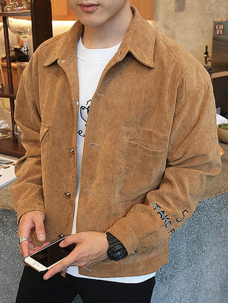 Button Up Embroidery Letter Coat