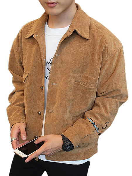 Button Up Embroidery Letter Coat