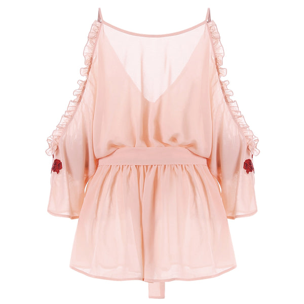 Cold Shoulder Embroidery Surplice Blouse